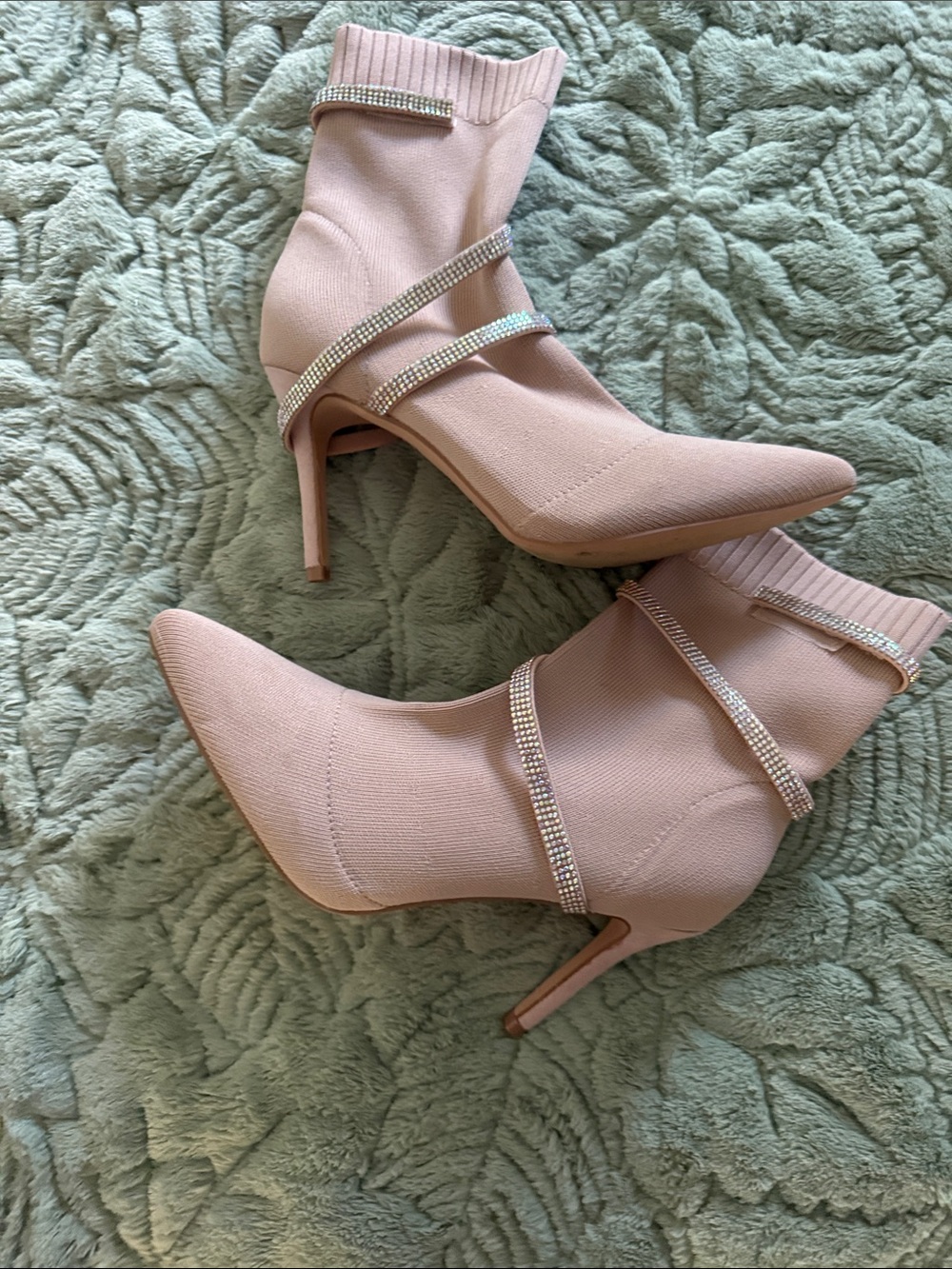 Women's Rhinestone Strap Pointed Stiletto Sock Boots